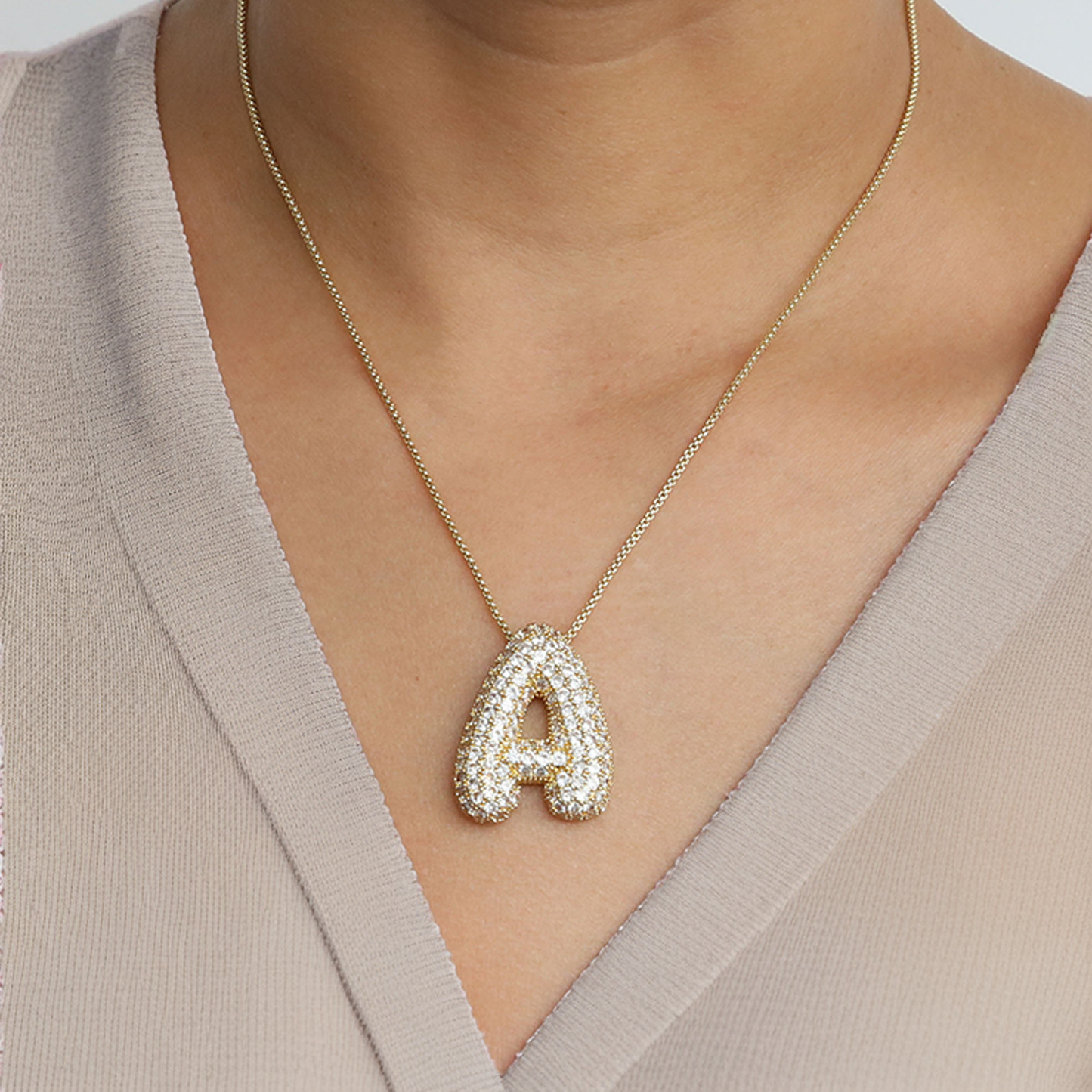 Bubble Initial Diamand Halskette